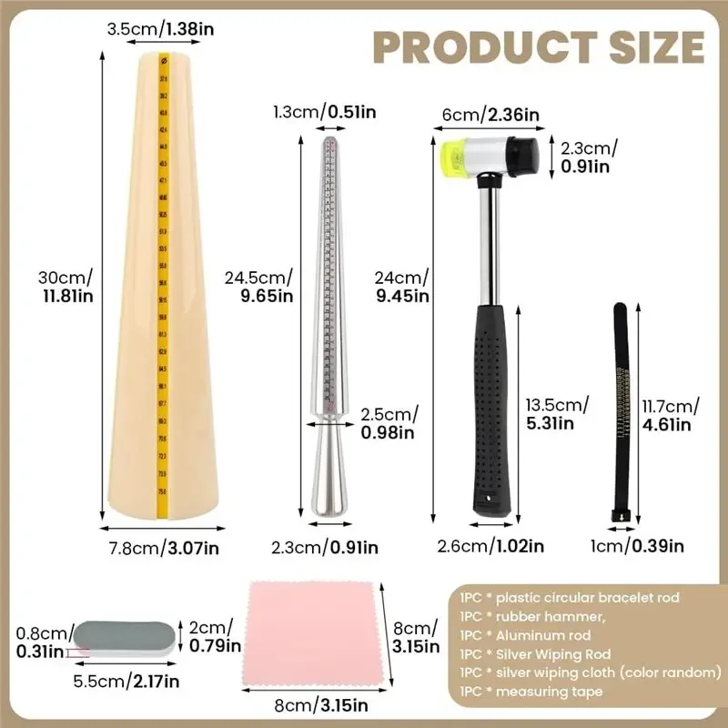 Professional Ring Sizing Tool Kit with Rubber Hammer, Metal Mandrel for Resizing Rings Bracelets, DIY Jewelry Making Craft Set