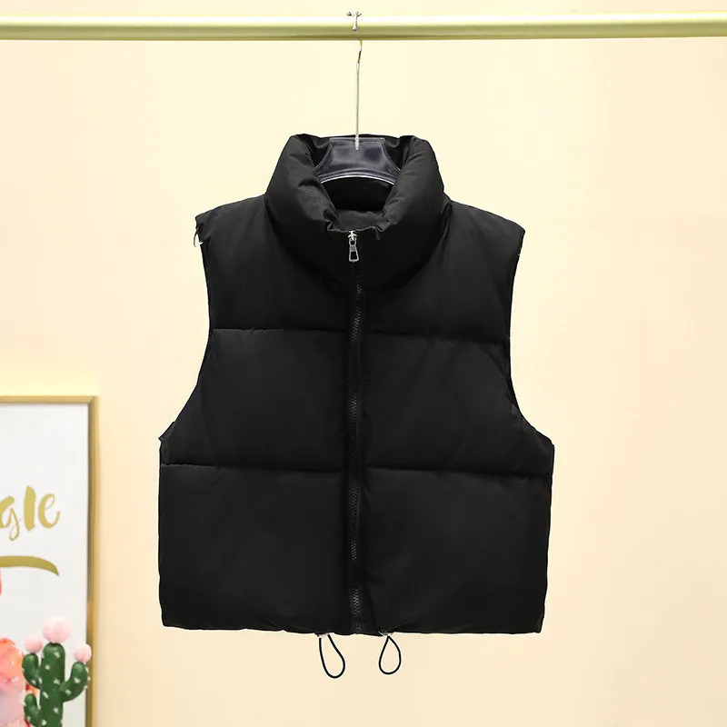 Elegante Gewatteerde Chique Jassen Mode Mouw Opstaande Kraag Rits Zwarte Basis Herfst Winterjassen Casual Office L. Ady Vest Jas