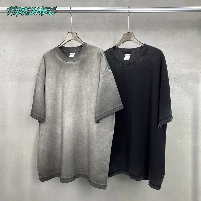 

2024 Men's Streetwear Hip Hop T-shirt Ripped T-shirt 275G Fashion Reverse Color To Make Old Ruffled Edge T-shirts