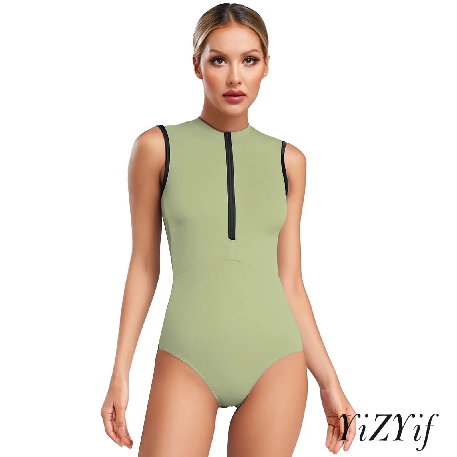 

‌Sexy Workout Leotard for Womens Adjustable Front Zip Removable Cups Bodysuit for Gymnastics Sports Training Stage Performances