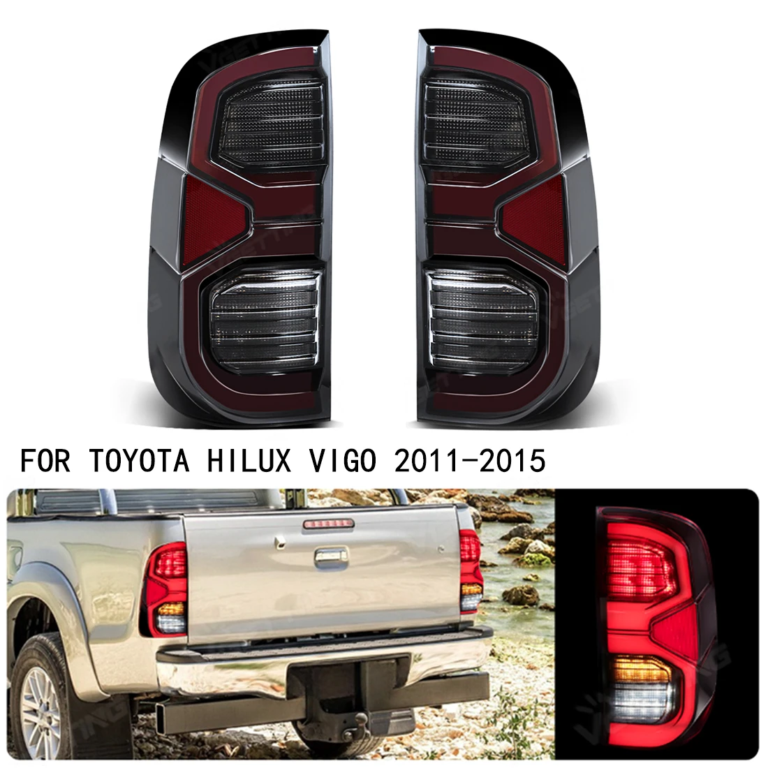 For Toyota Hilux Vigo 2011 2012-2015 LED Tail Lights Turn Signal Brake Reverse Lamp Start-Up Animation Taillamp Driving Light