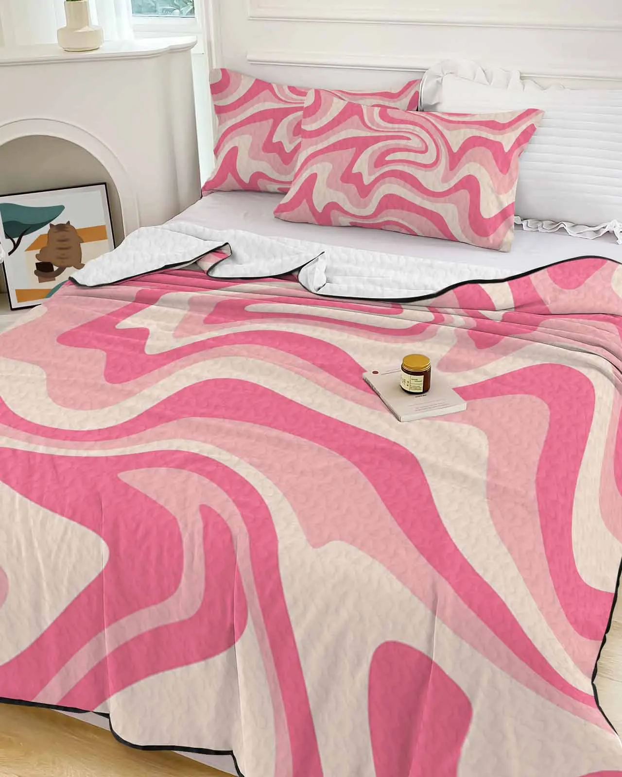 Pink Fluid Art Abstract Texture Cooling Blankets Air Condition Comforter Lightweight Summer Quilt for Bed Soft Thin Quilt