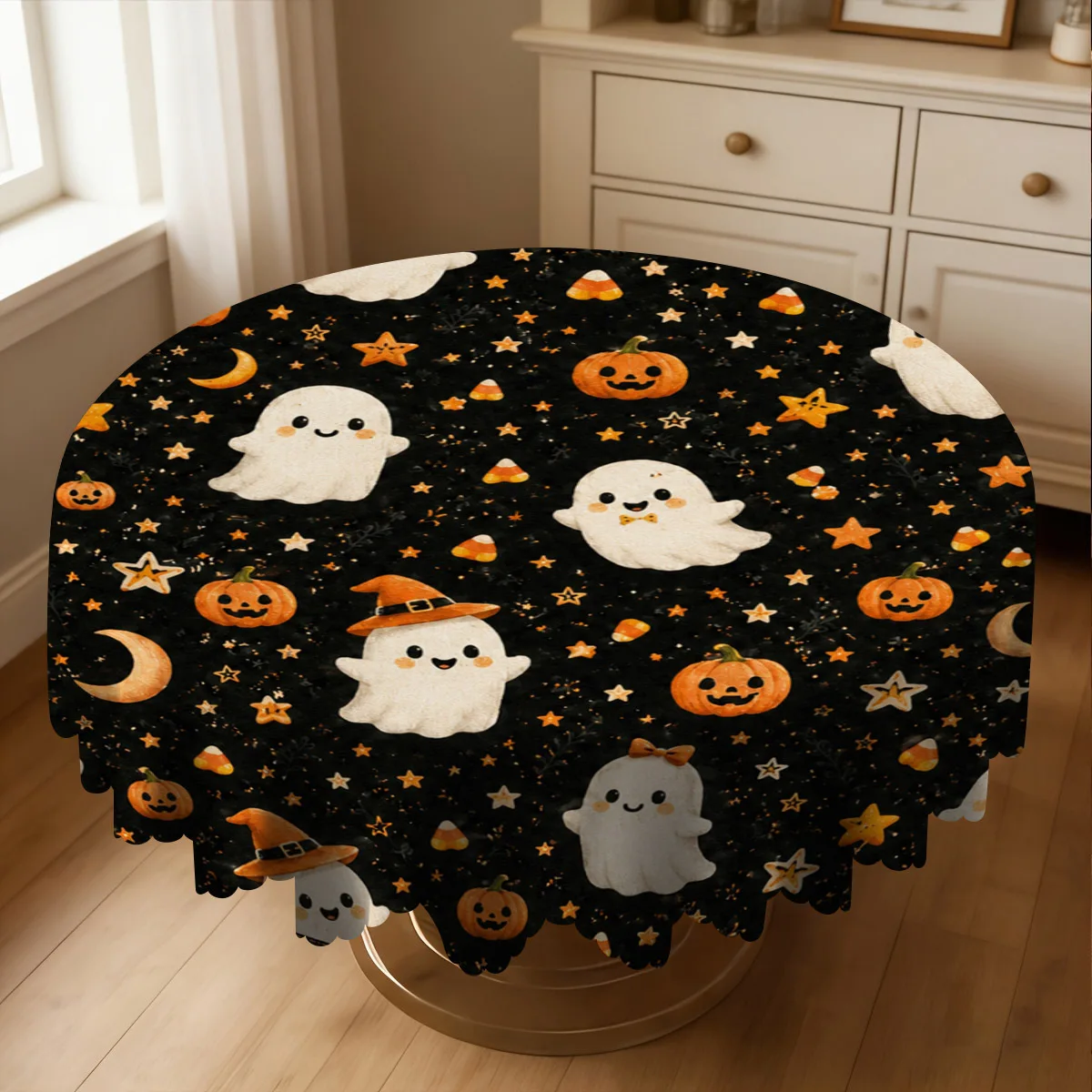 1 piece, Halloween-themed tablecloth, cute ghost pumpkin lantern star and moon pattern tableclothzyc
