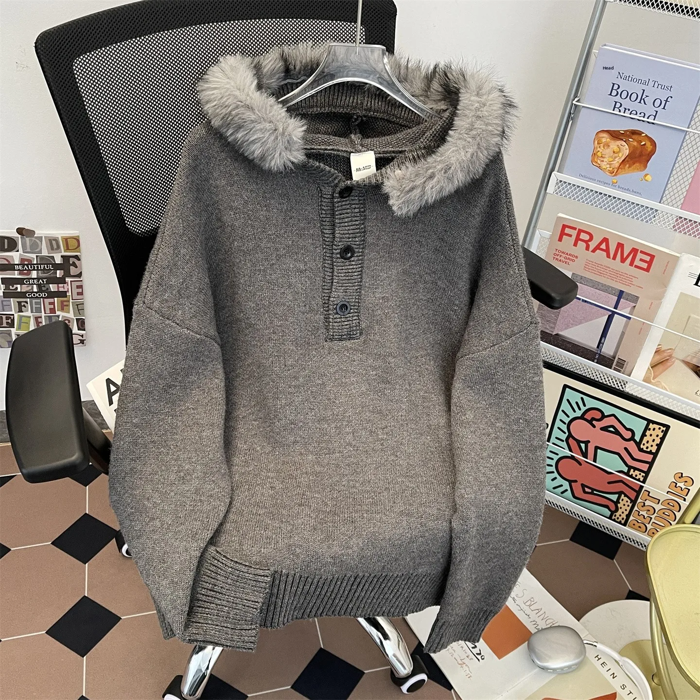 

Мужская вязаная шапка и кардиган-жакет с меховым воротником, толстый, повседневный, для отдыха, весна-осень