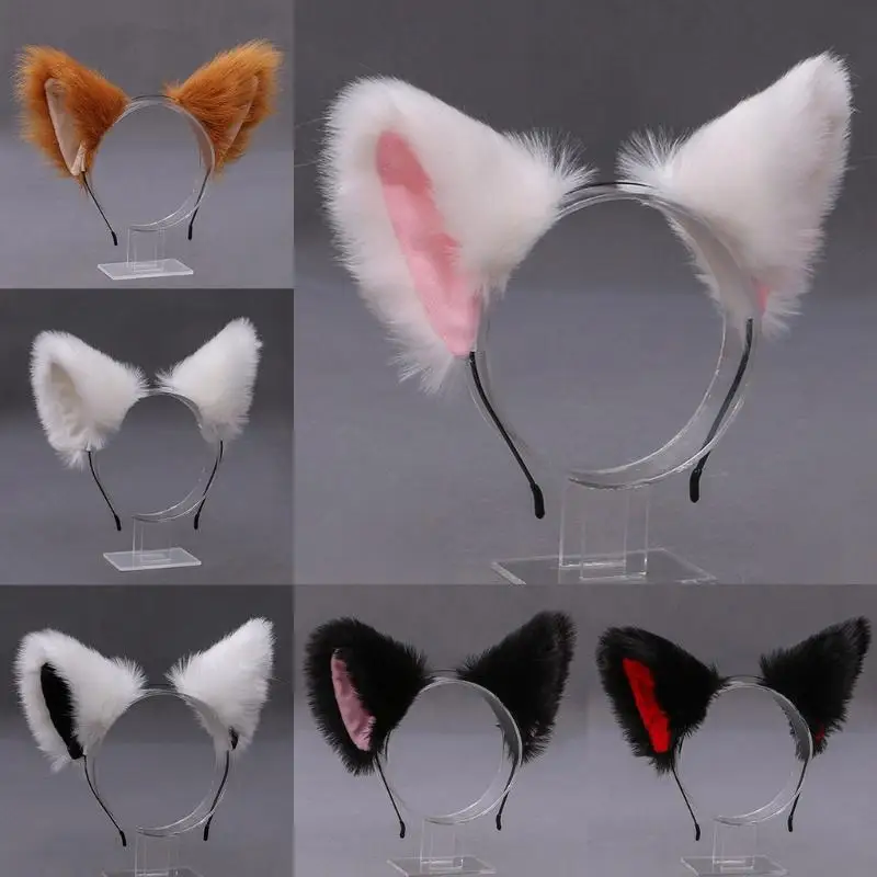 Gatti realistici orecchio peloso peluche fasce per capelli in stile giapponese Accessorio per capelli per cosplay anime Birthday