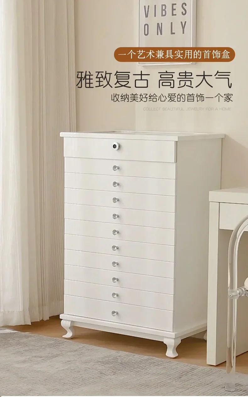 

Fingerprint Lock Jewelry Cabinet Floor Wooden Jewelry Box European Multi-Layer Large Capacity