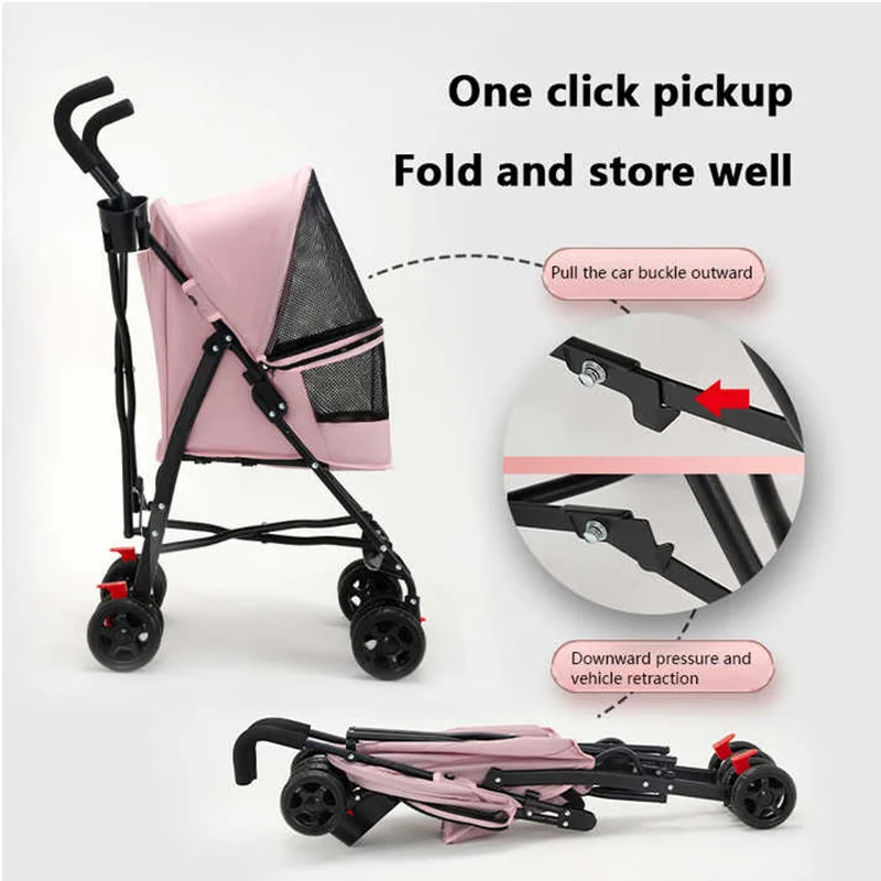 Wholesale 4 Wheels Dog Stroller for Small Dogs Foldable Travel Carriage Pet Gear Quick Installation Pet Stroller