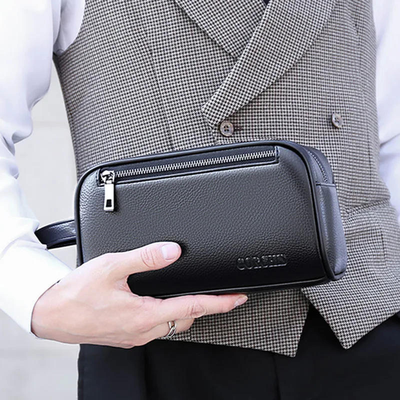 Business password lock Men\'s clutch bag Wallets Brand Large Top Leather wrist bags cell phone multi-pocket handbag Card holder