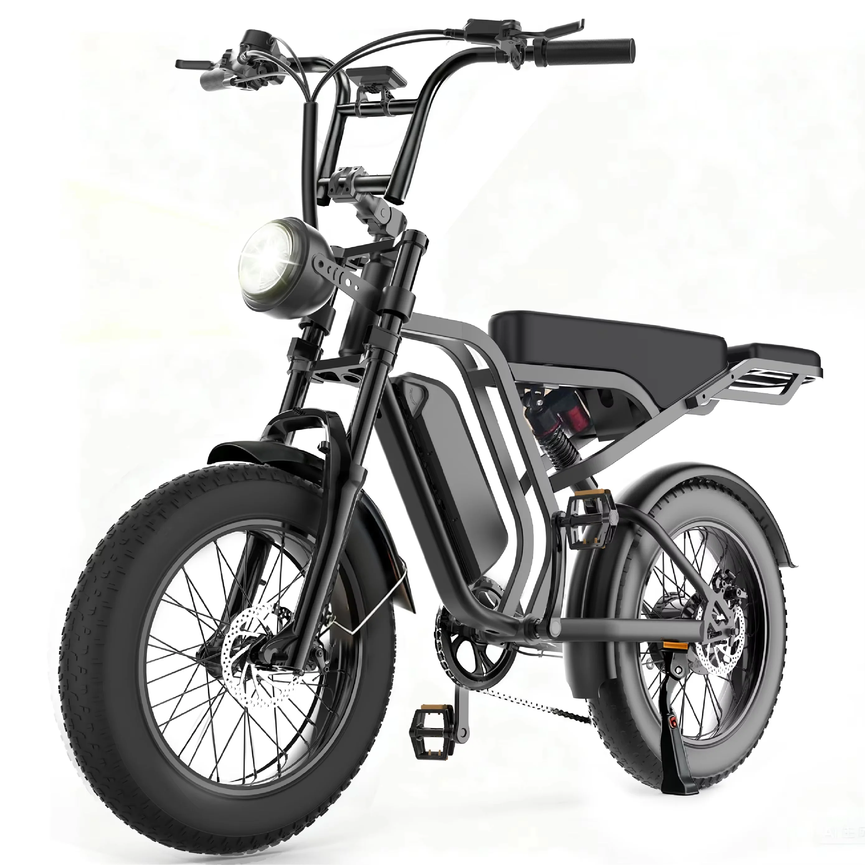 20 Inch Fat Tire Electric Bike for Adults, 1000W Motor 48V 15Ah Lithium Battery Dual Disc Brake E Bike with Dual Suspension & Detachable Rear Seat