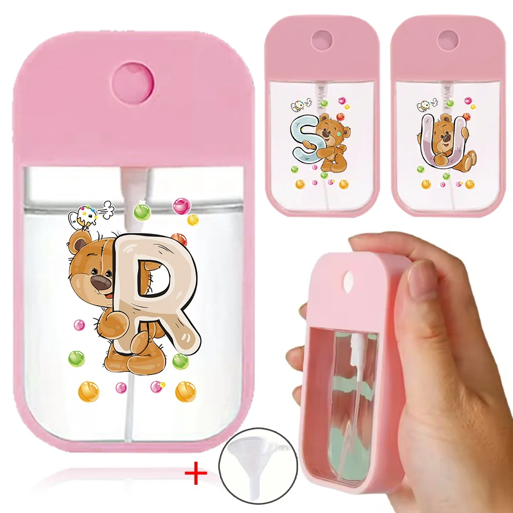 Ravel Perfume Bottle With Funnel Portable Refillable Perfumery Bottle Card Spray Bottle Alcohol Containers Bear Letter Pattern