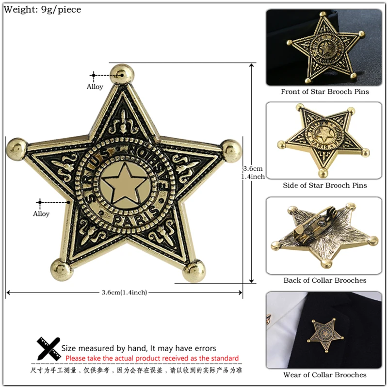 Vintage Preppy style Star Brooch Pins Men Badge Fashion Suit Dress Ornaments 5-pointeds star Brooches for Women Accessories Gift