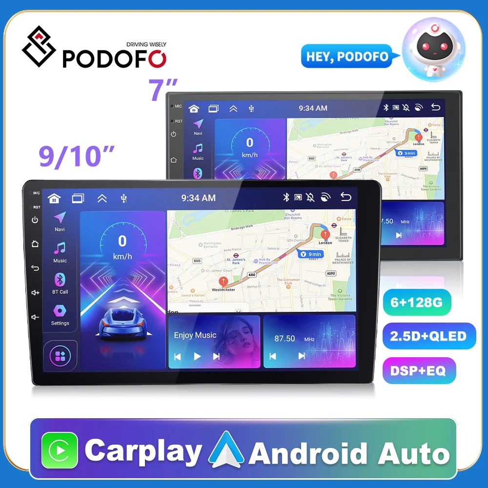 Podofo 2din Android GPS Car Stereo Carplay Radio Bluetooth FM Car MP5 Player 7 9 10 inch For Universal Nissan Toyota Kia Hyundai