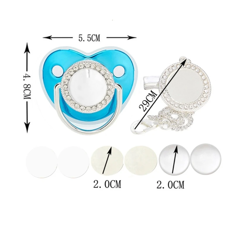 Heat Transfer Pacifier DIY Sublimation Blank Baby Pacifier with Crystal Rhinestones Pacifier Chain Clip Aluminum Sheet