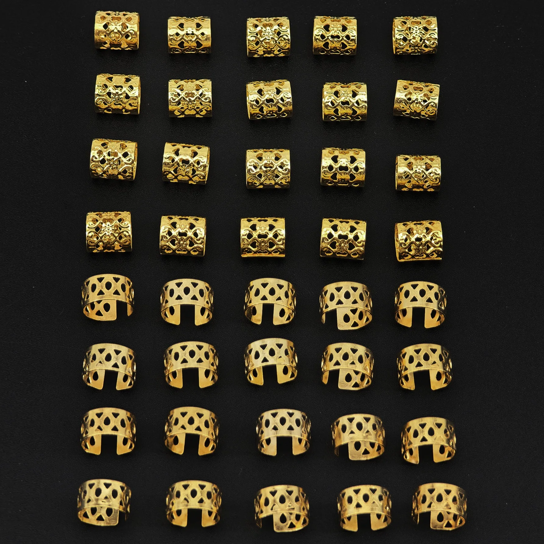 

40 Pcs Dreadlock Braid Rings Gold Silver Tone Hollow Cutout Hair Cuffs Durable Non Pull Smooth Edge for Ponytail Festival