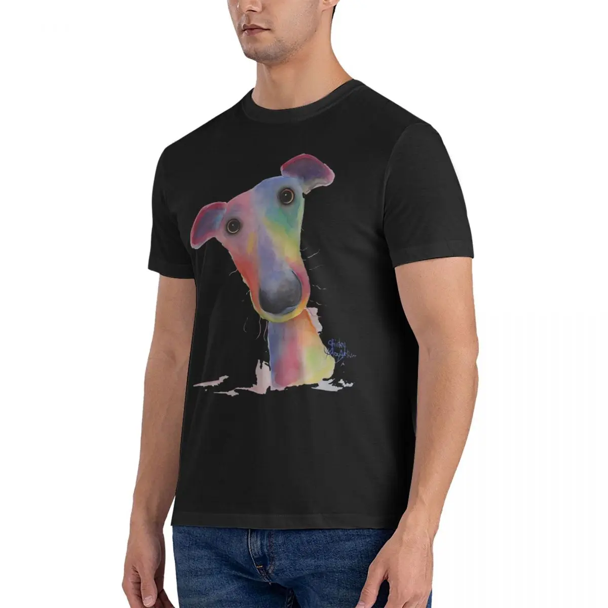 Men Whippet DOG 'HANK' BY SHIRLEY MACARTHUR T Shirts greyhound Pure Cotton Tops Awesome Short Sleeve Crew Neck Tee Shirt