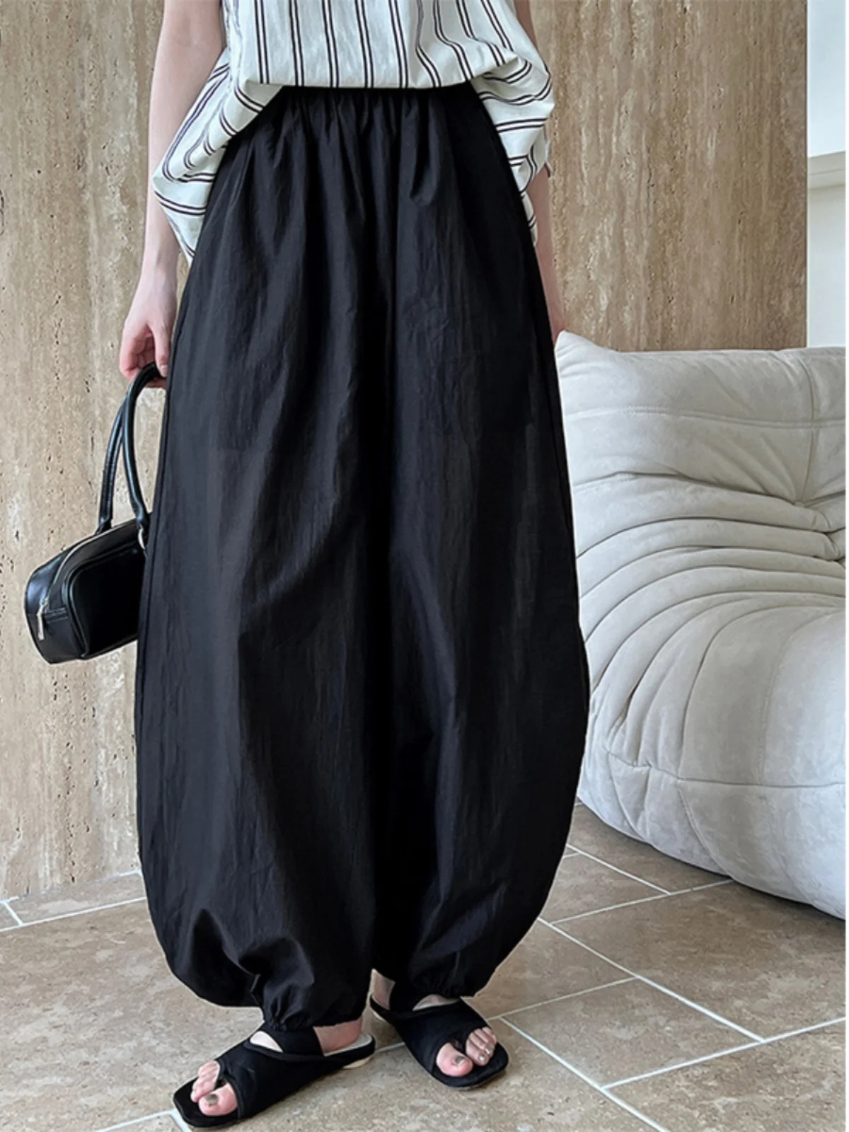 TANNT Women Pant Capris 2025 Spring Fashion High Waist Loose Casual Solid Black White Bloomers All Match Long Female Trousers