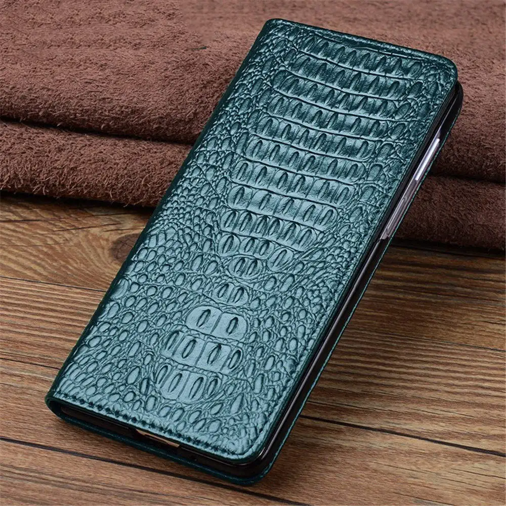 Funda con tapa magnética de cuero de vaca genuino de lujo para OPPO Find N5 cubierta de cocodrilo
