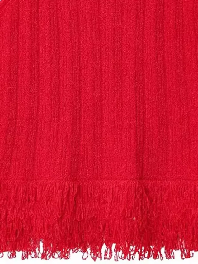 HH frauen Sommer Sexy Chic Pullover Weste Solide Oansatz Quaste Dekoration Weibliche Neue Mode Schlank Ärmelloses Strick Tops 2025