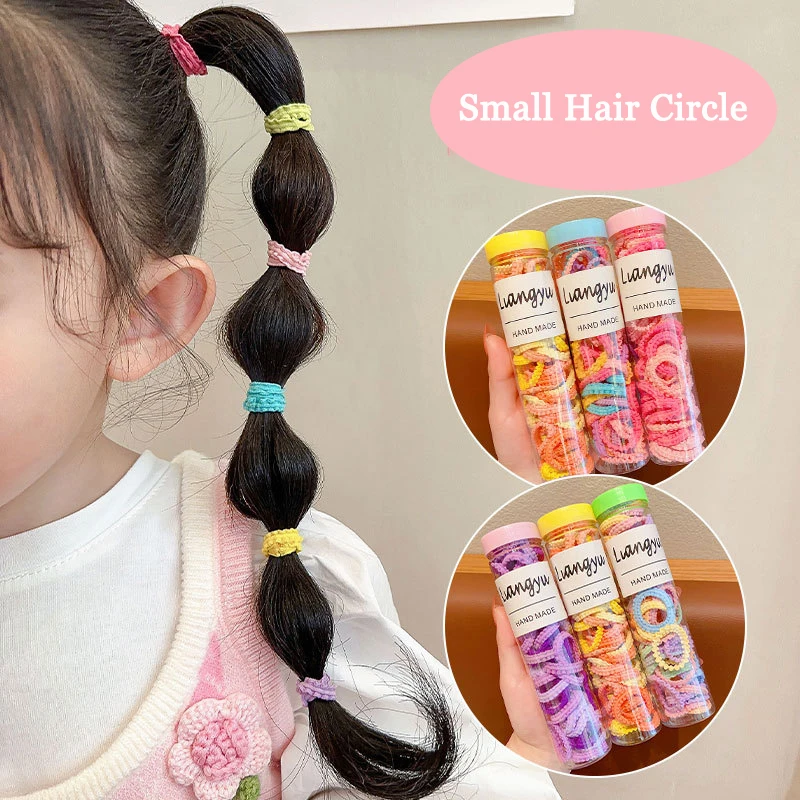 50Pcs Children's Colorful Canned Hair Ring Simple and High Elasticity Non Damaging Hair Rope Multifunctional Hair Accessory