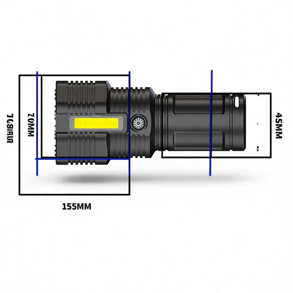 Powerful 12LED Flashlight High Brightness Rechargeable Handheld Torch Aluminum Alloy COB Side Light For Outdoor Camping Hiking