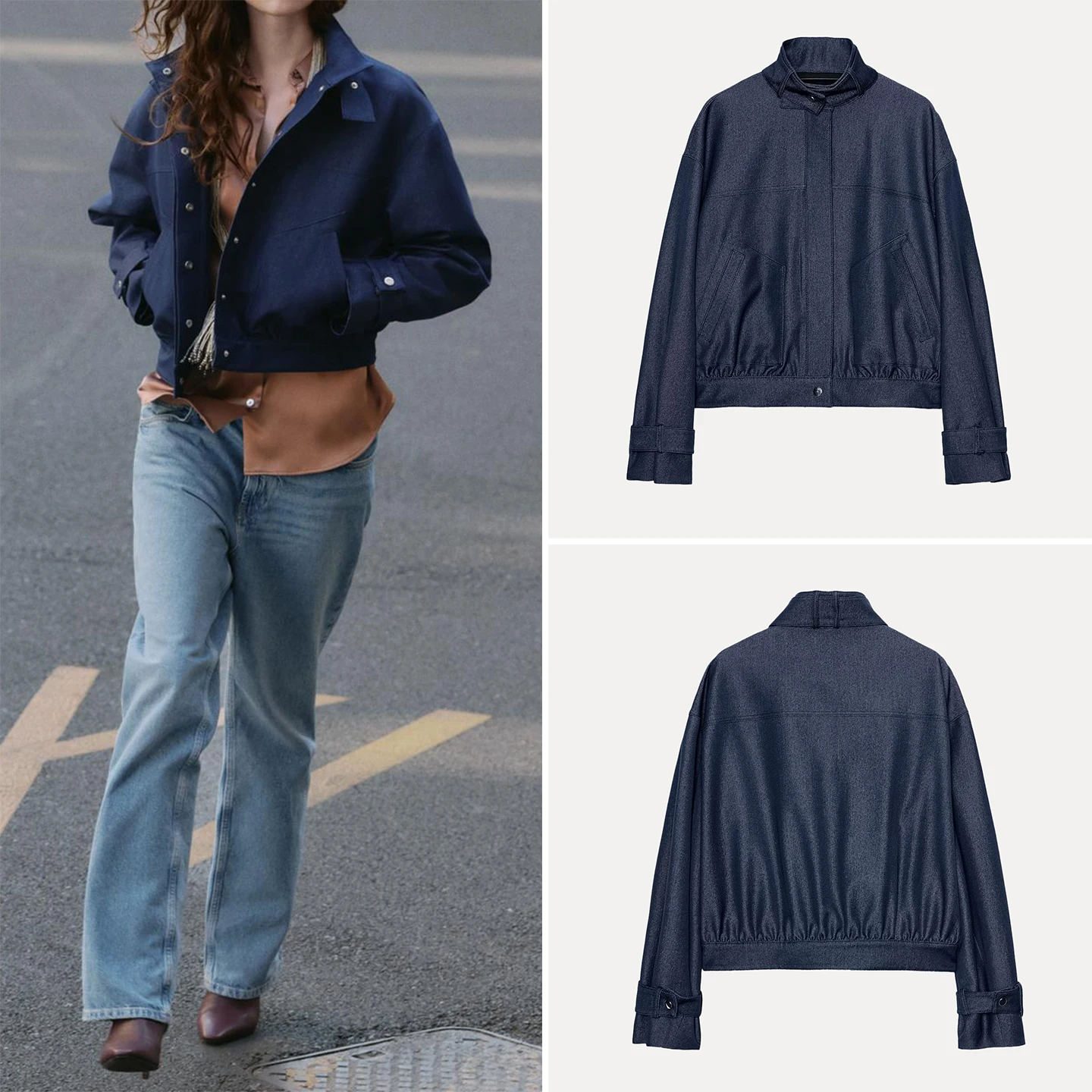 

Модное универсальное пальто с воротником-пилотом для женщин, осень 2023, повседневная женская верхняя одежда с длинной свечой и воротником-стойкой