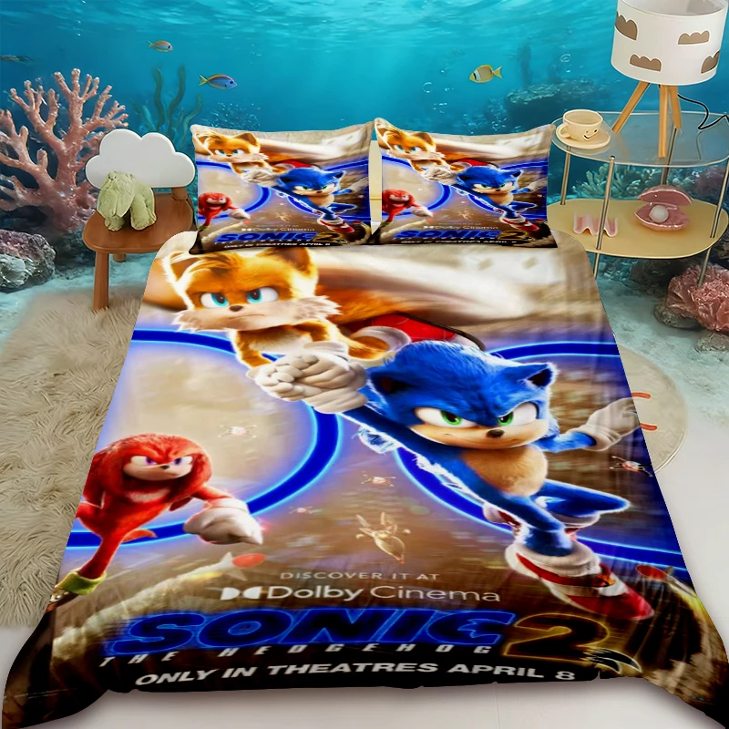 

Kids Sonic 3pcs Duvet Cover Set Hedgehog Cartoon Bedding Set Comforter Cover Bedroom Dormitory Decor Gifts