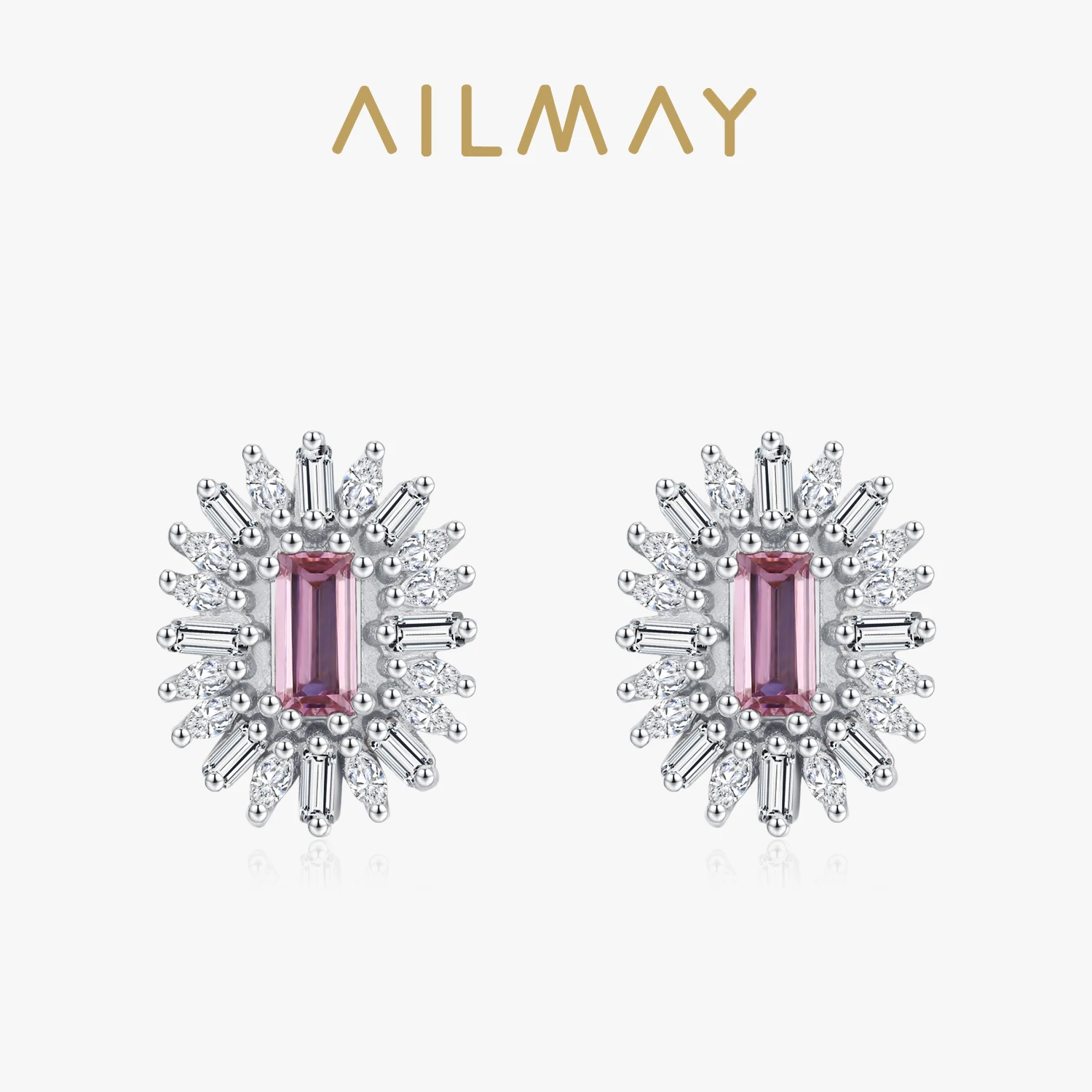 

Ailmay Retro 925 Sterling Silver Pink Zircon Square Sunflower Earrings For Women, Jewelry Wedding Engagement Bridal Jewelry