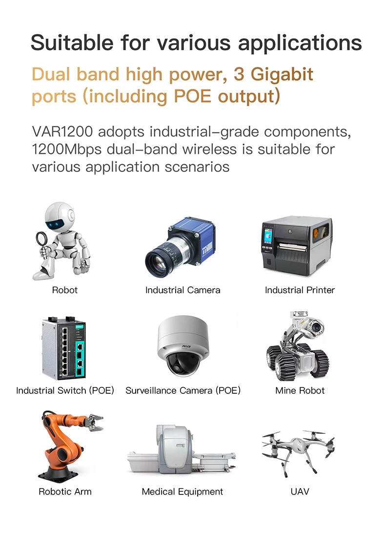 VONETS Gigabit Dual Band 2.4G/5G Roteador WiFi de alta potência Repetidor de ponte sem fio Fonte de alimentação POE WiFi Ethernet para monitor DVR