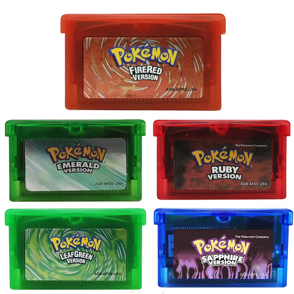 32 Bit GBA Video Game Cartridge Console Card Pokemon Series A set Emerald FireRed LeafGreen Ruby Sapphire with Shiny Label