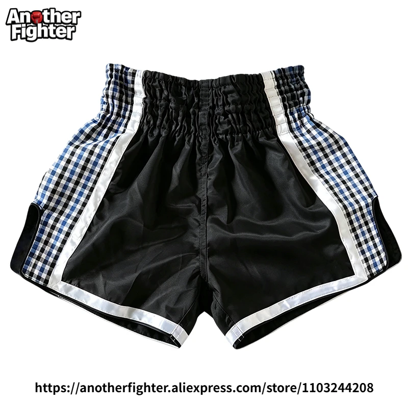 Plain Muay Thai Boxing Shorts for Men Women Kids Black Fight Trunks Blue White Plaid Side Panels Kickboxing MMA Sparring Pants