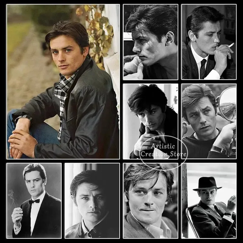 Nordic Famous Movie Star Alain Delon Poster Black and White Art Canvas Painting Prints Pictures Living Room Wall Art Home Decor