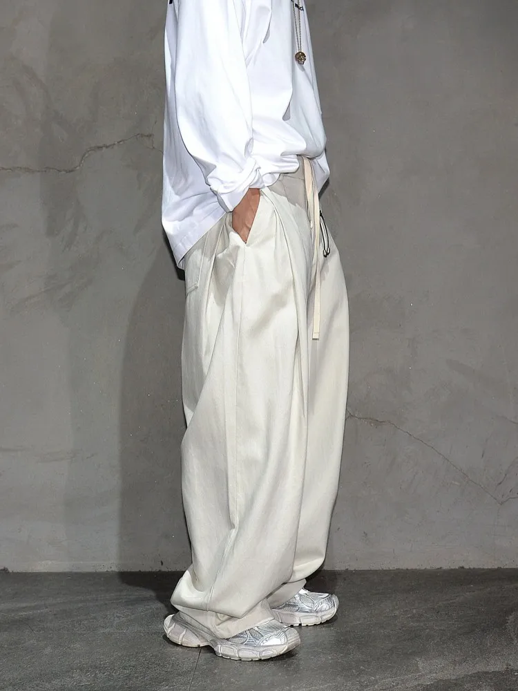 Spring Autumn Outside Men New Casual Cargo Pants Mid Waist Loose Fit Versatile Solid Color Male Straight Trousers Wide Leg Pants