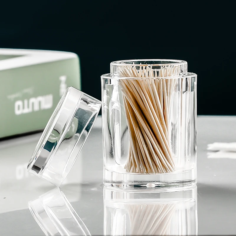 سميكة الاكريليك جولة مربع البلاستيك علبة أعواد الأسنان خرطوشة أعواد قطنية صندوق زجاجة الحديثة الجدول غرفة صندوق تخزين