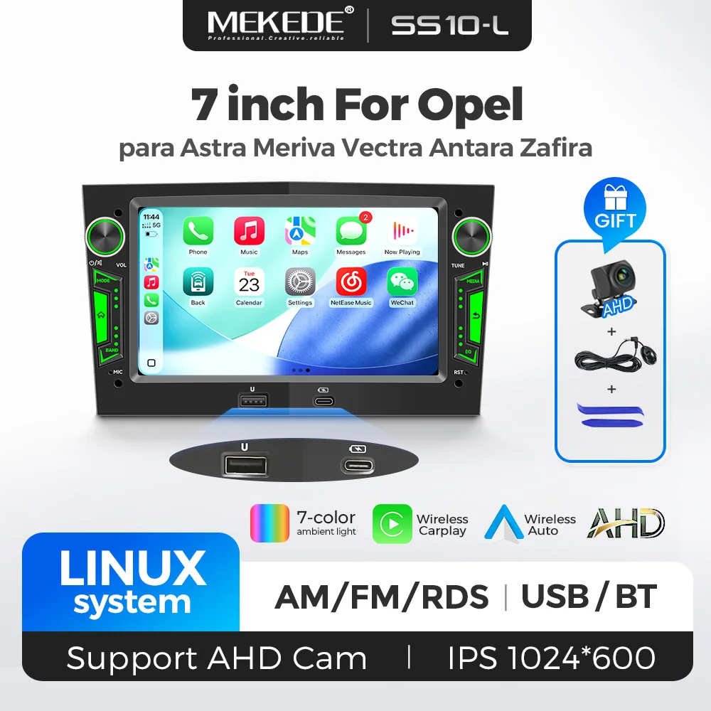Autoradio MEKEDE 7" pour Opel Astra H G J Zafira B Corsa C D Antara Vectra Vivaro, CarPlay sans fil, Android Auto, lecteur multimédia vidéo pour voiture