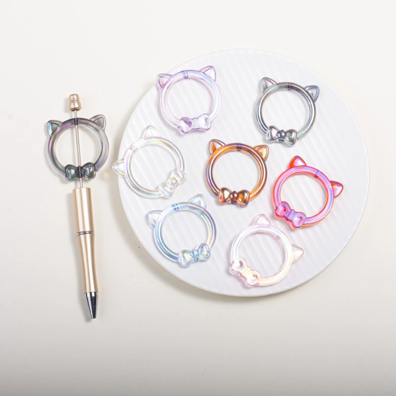 10pcs Acrylic AB Plated Ring Cat Ears Bow Perforated Beaded Jewelry Loose Bead DIY Clothing Hairpin Decorative Accessories