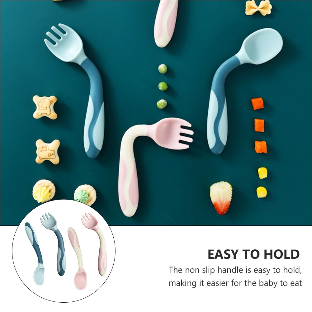

2Sets Baby Silicone Spoon Fork Flexible Training Utensils Toddler Feeding Utensils Baby Tableware Lightweight Portable