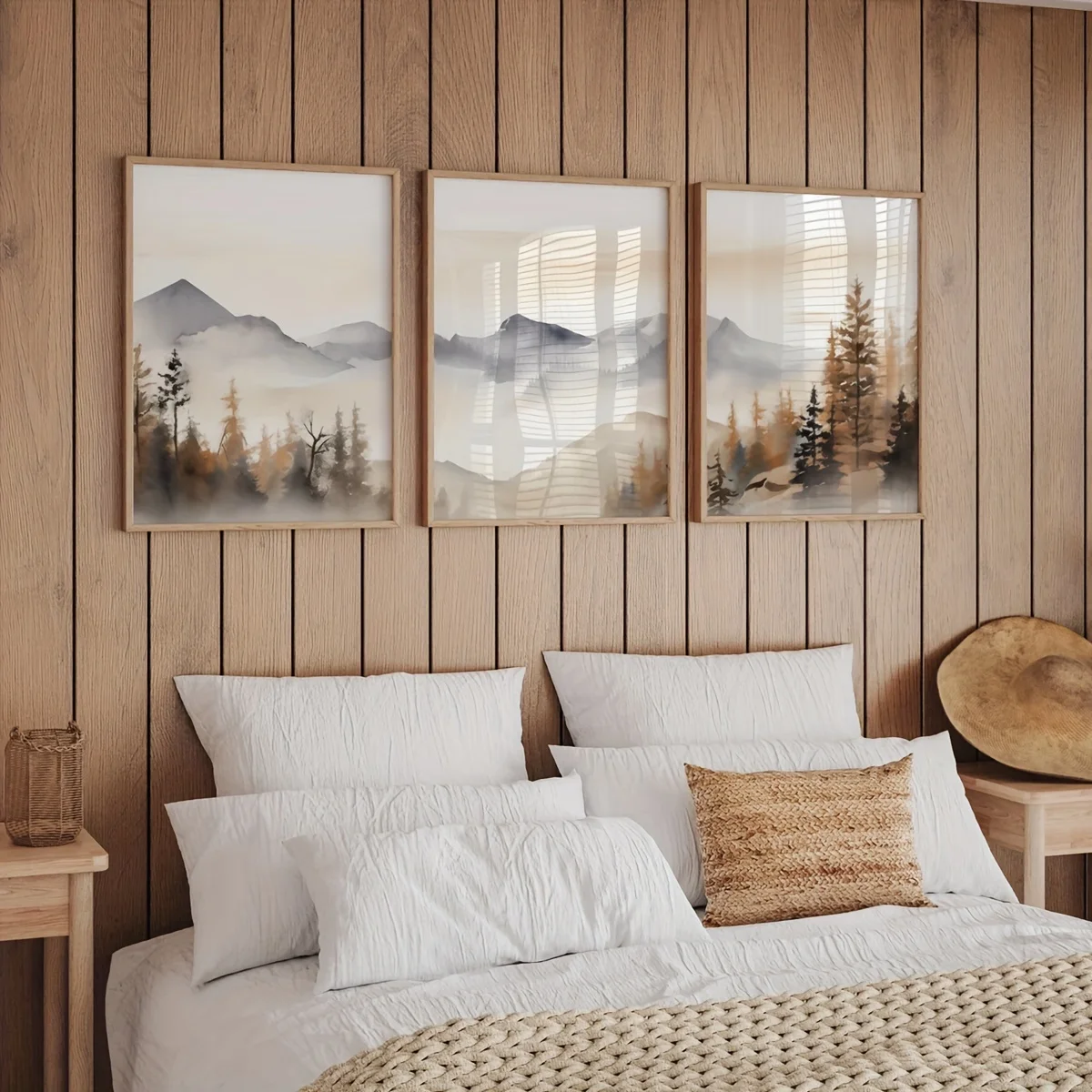 مجموعة من 3 مطبوعات فنية جدارية تجريدية حديثة، لوحات قماشية محايدة للمناظر الطبيعية الجبلية، نمط أوراق الفن ديكو الكلاسيكي، البحار