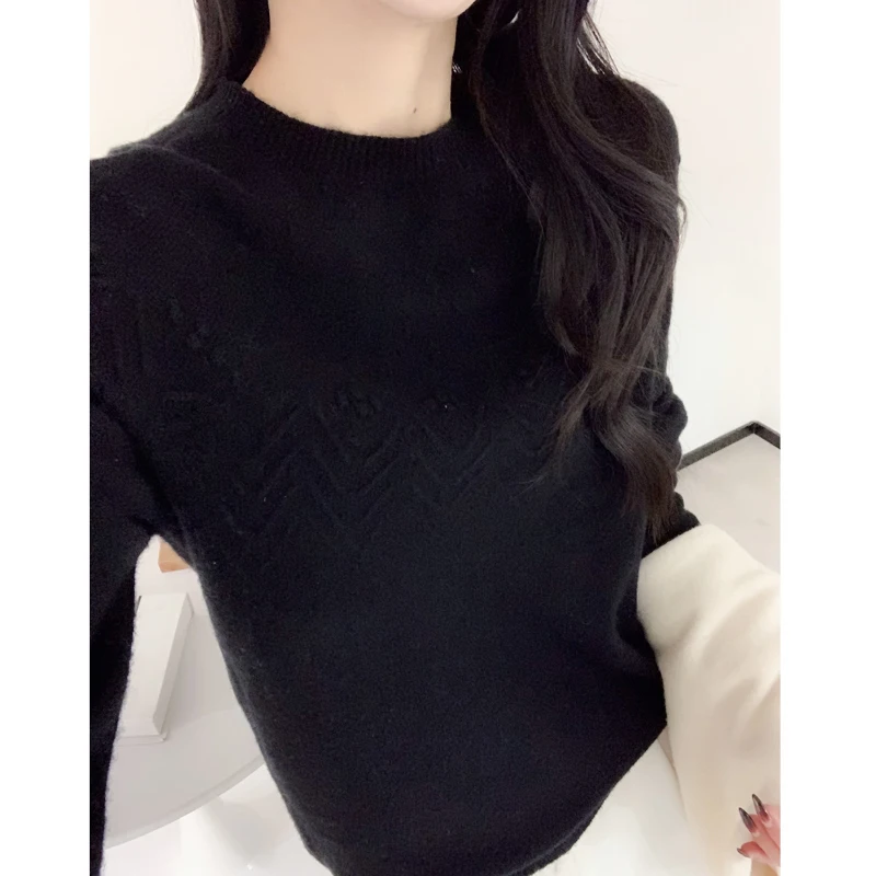 2024 autumn and winter new knitted pure wool long sleeved round neck fashionable wool sweater