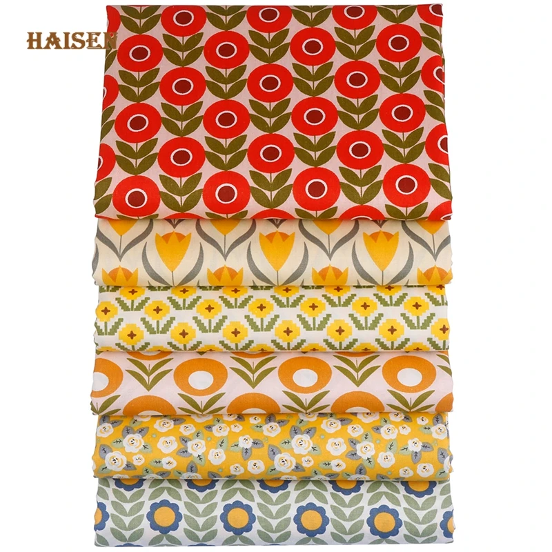 Haisen,Printed Twill Cotton Fabric,Patchwork Cloth,For DIY Quilting Sewing Baby&Child Material,6pcs/Lot,Cartoon Floral Series