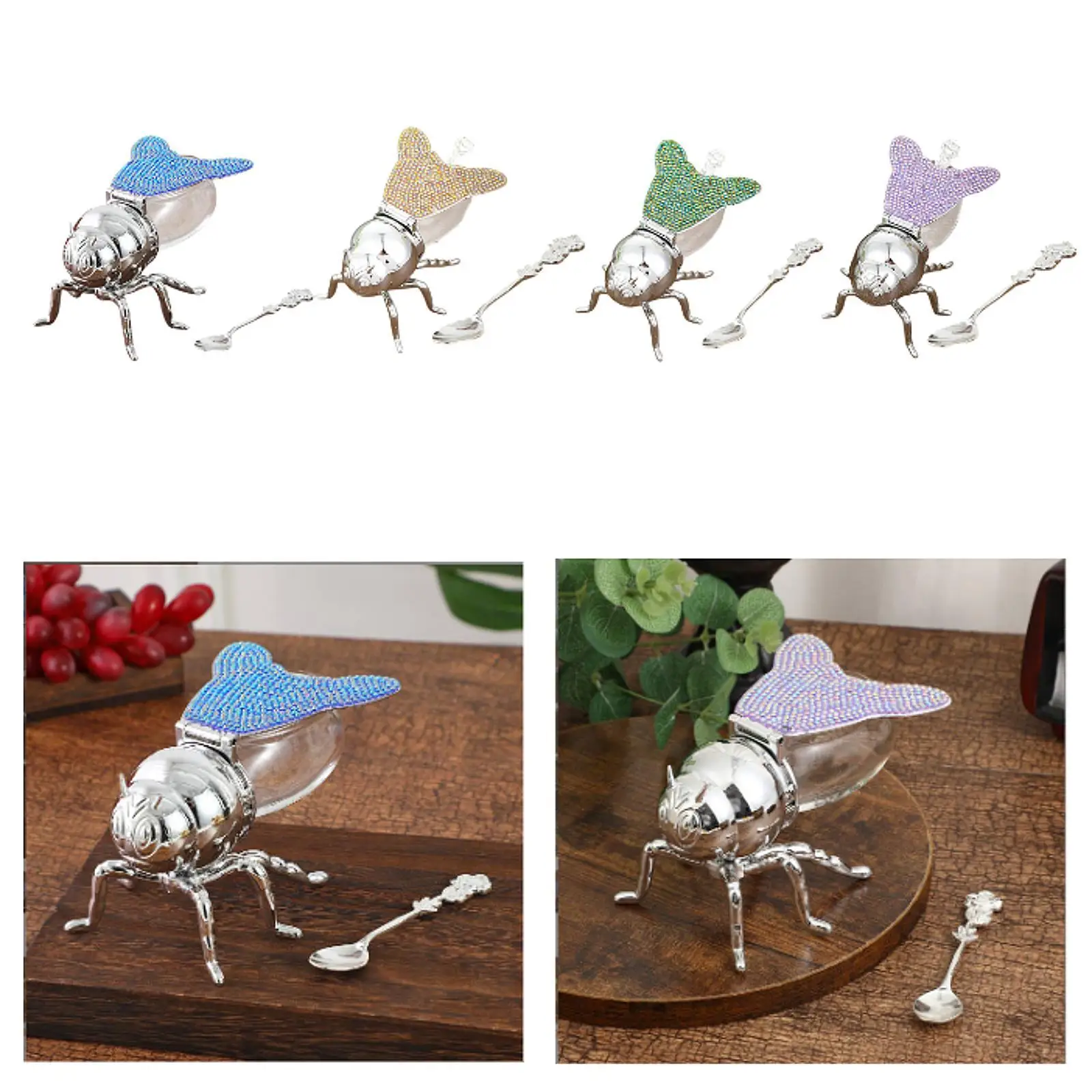 وعاء تخزين برطمان عسل على شكل نحلة مع ملعقة وعاء بهار السكر الحديث للشقة والمزرعة والمقهى والمطبخ والمنزل #4