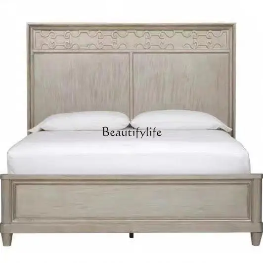 

American solid wood carving flower board bed French light luxury bedroom high back 1.8 meters double bed