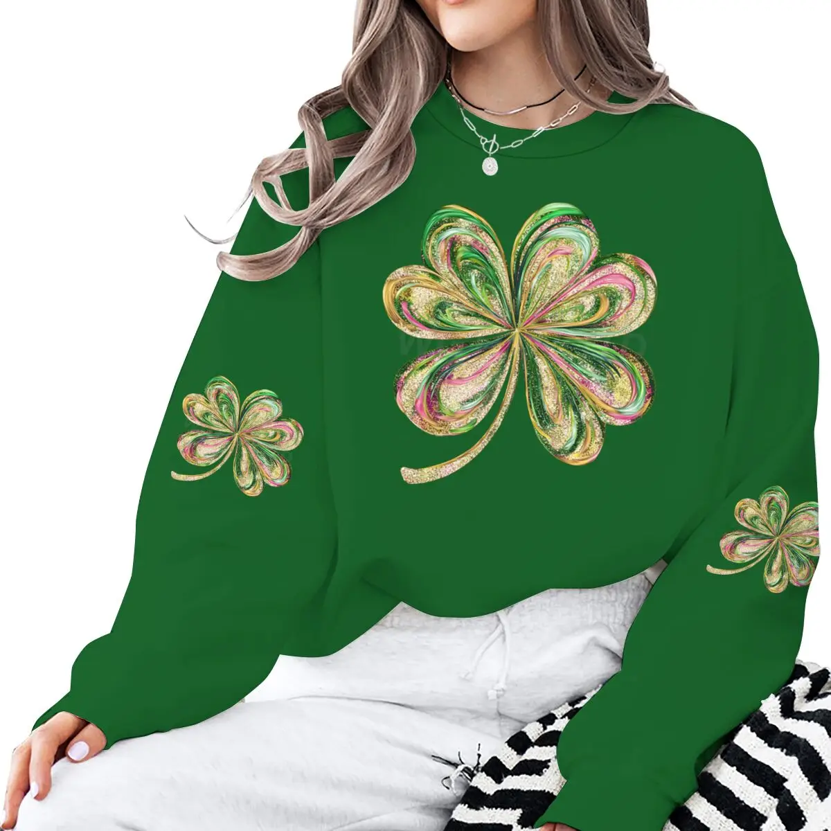 

Яркие толстовки с клевером на День Святого Патрика для женщин, ирландская рубашка с длинными рукавами, повседневный топ с принтом счастливого клевера для девушек