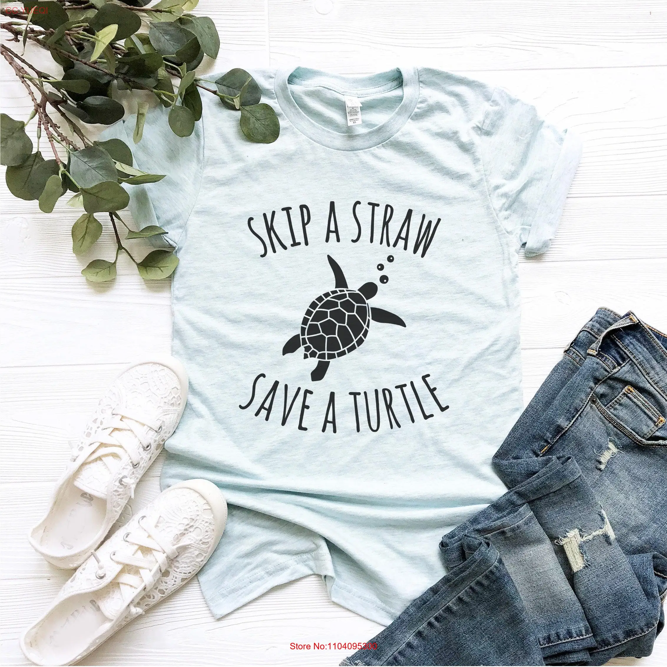 Skip A Straw Save Turtle T Shirt the Turtles Environmental Sea Lover s Beach Surfer Surfing ocean plastic free