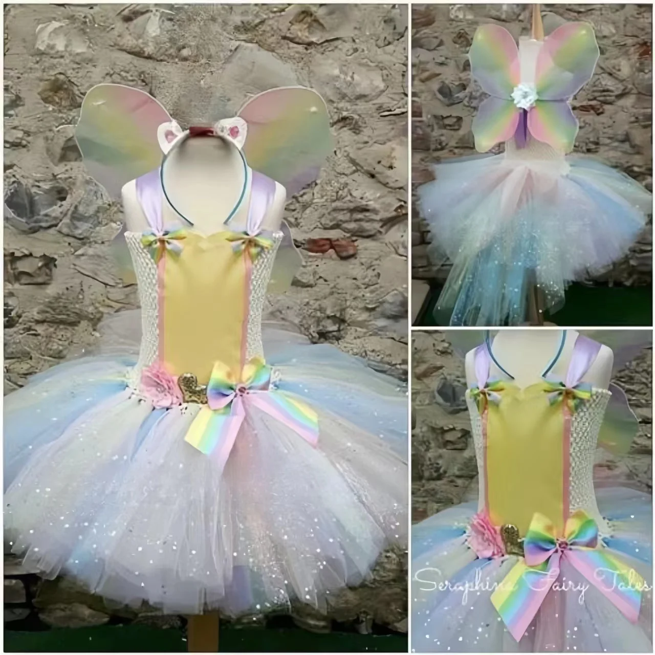 Girls Tutu Dress with Wings Fairy Birthday Party Girl Dress-Up Tulle Dress Green Garden Fairy Princess Dress