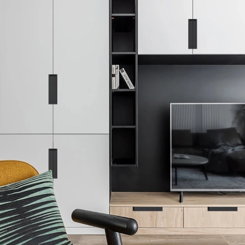 Modern Wardrobe Push Pull Hidden Kitchen Cabinet Knobs Sliding Door Concealed Handle Slotted Embedded Buckle Furniture Handles