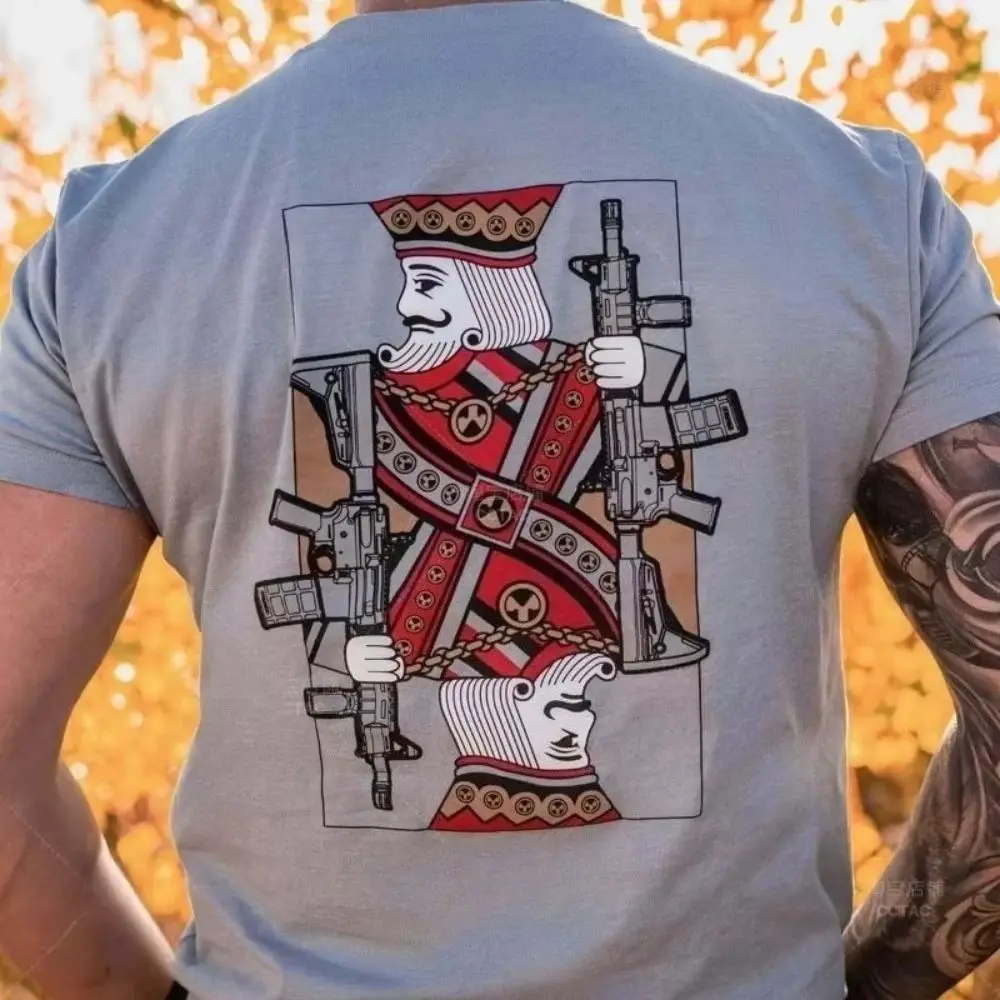 Nueva camiseta táctica King a la moda, camiseta de combate de manga corta para hombre, Top de entrenamiento militar que absorbe la humedad, Tops de algodón estampados Unisex