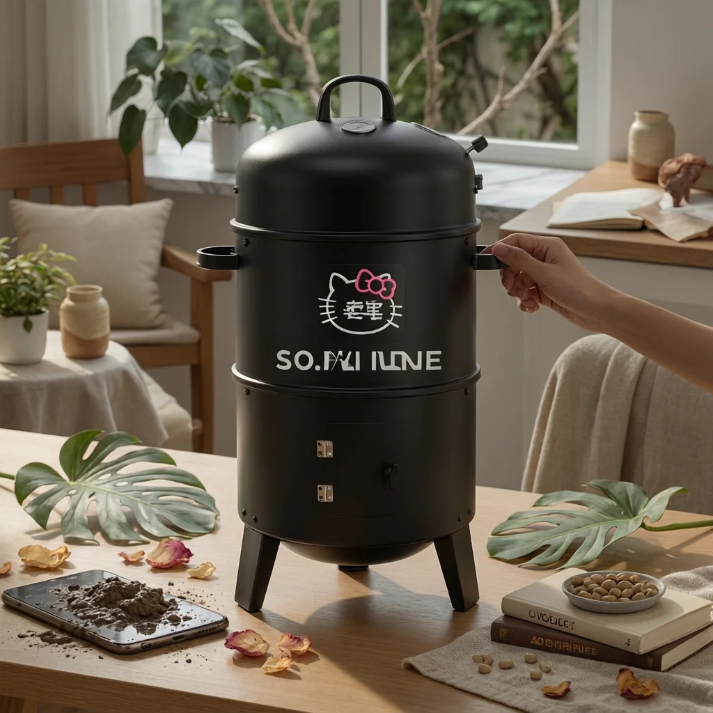 

Charcoal Smoker Grill Black Cylindrical Smoker Vertical Charcoal Grill Portable Design Outdoor Cooking Gear Heavy Duty