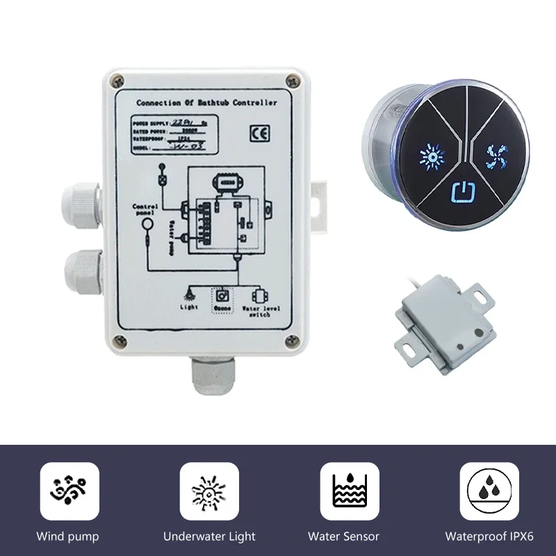 220v EU Standard Independent Integrated Surf Massage Thermostatic Bathtub Controller, Jacuzzi Control Box, Bathtub Main Control