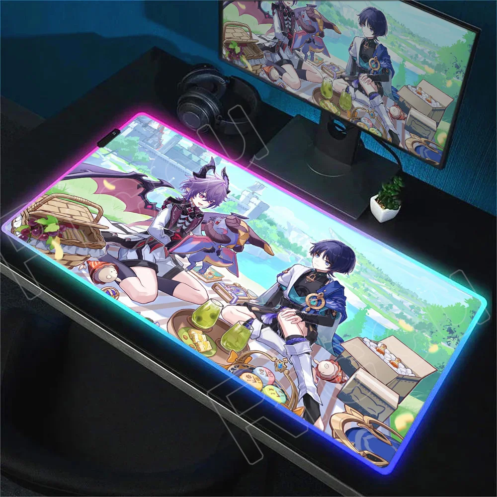 Cool RGB Anime Desk Mat Genshin Impact Large Mouse Pad Flins Carpet Computer Laptop Gaming Peripheral Accessories Durin Mousepad