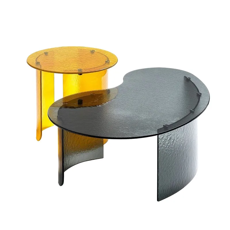 

Italian minimalist special-shaped glass coffee table combination light luxury modern small apartment living room home